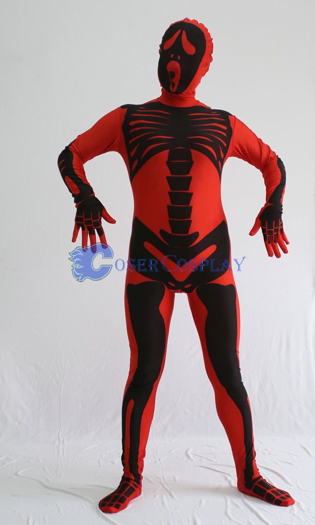 Skeleton Halloween Costume Red Zentai